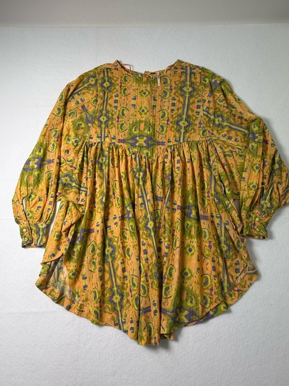 Free People Yellow Floral Boho Tunic with Green Accents - Picture 2 of 6